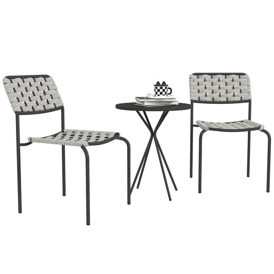 Outsunny Polyrattan Gartenmöbel Set, Outdoor Lounge Balkonmöbel für 2 Personen, 3-teilig 2 Stühle, Tisch Grau