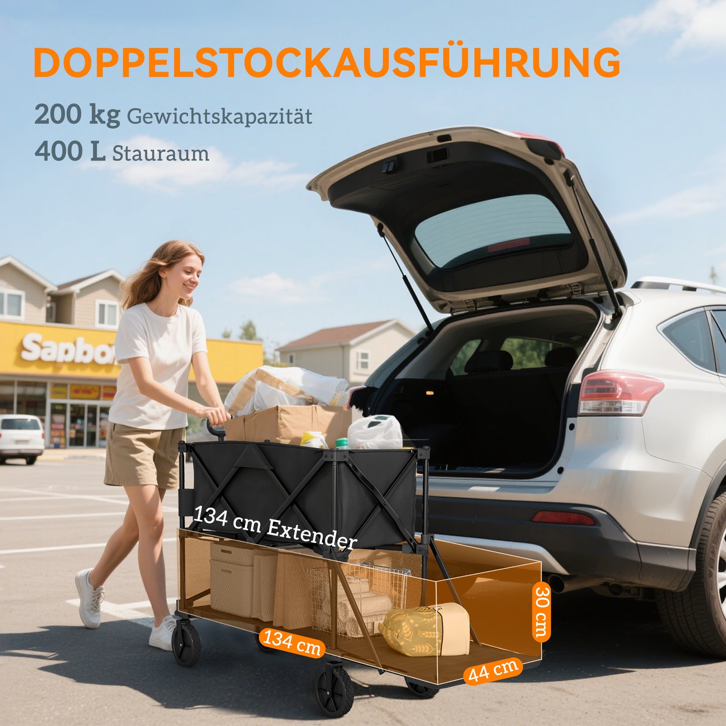 Outsunny Gartenwagen 200 kg belast zweistufige Transportwagen mit herausnehmbare Plane 369,5 Liter Schwarz