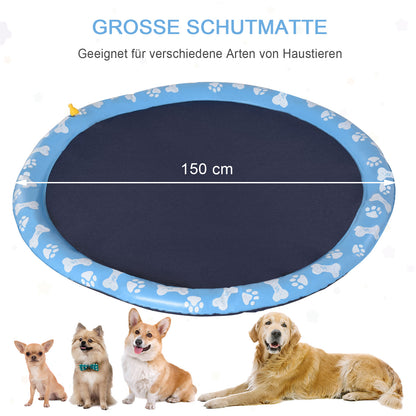 PawHut Hundepool, Planschbecken, mit Wasserdüse, rund, rutschfest, blau, Ø150 cm