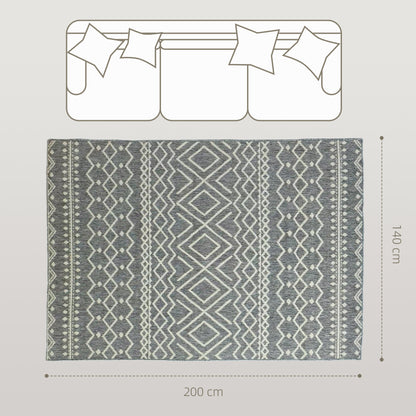 HOMCOM Teppich für drinnen und draußen, Boho-Design, leicht zu reinigen, Grau
