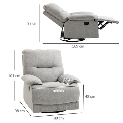 HOMCOM Relaxsessel mit Liegefunktion, Fußstütze, bis 160 kg, 89x98x101cm, Hellgrau