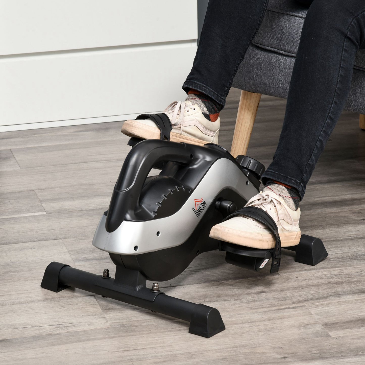 HOMCOM Mini Heimtrainer Pedaltrainer für Beintraining Pedal-Trainer mit Befestigungsgurt Anti-rutschmatte