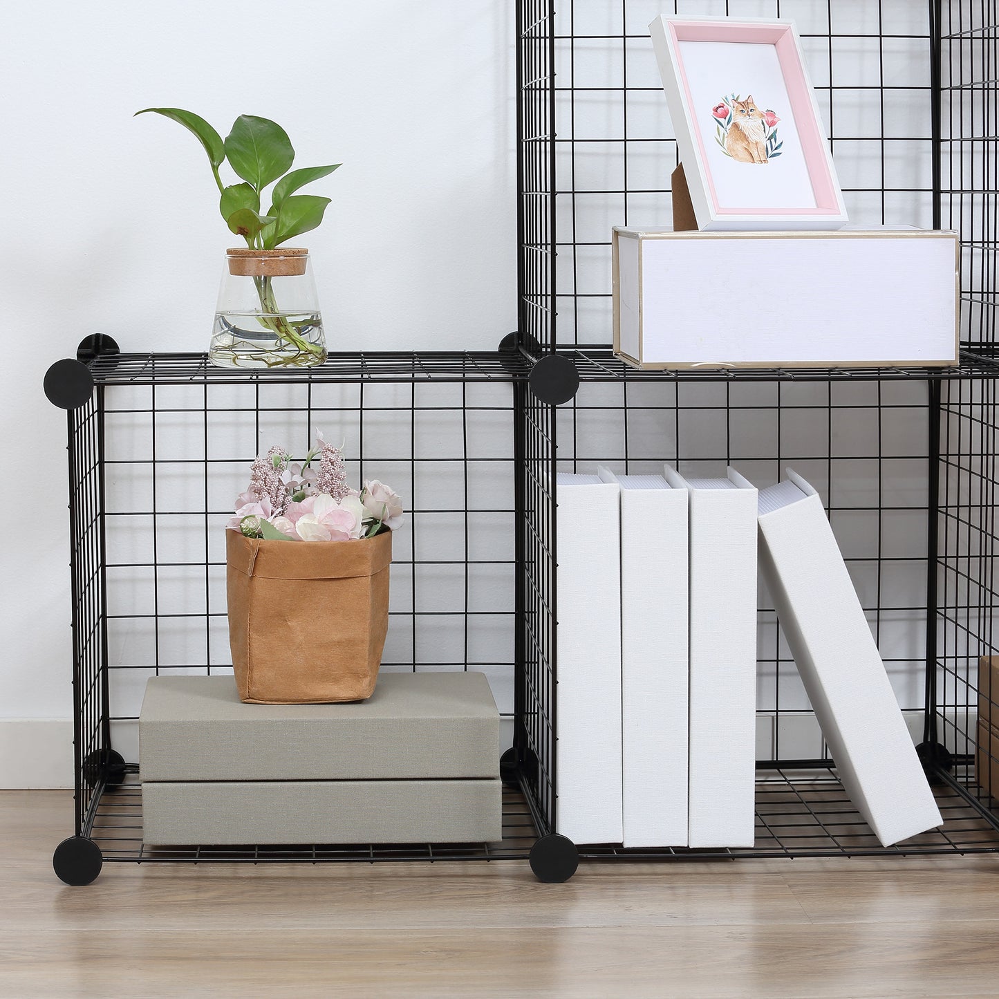 HOMCOM Metallwürfel-Regal, Anpassbarer Würfelschrank für Kleidung, Bücher, Spielzeug, flexibel, 109L x 37B x 109H cm, Schwarz
