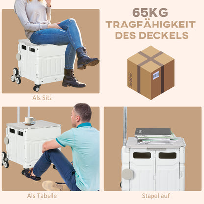 HOMCOM Einkaufstrolley Treppensteiger Mobil Transportbox, klappbar, Teleskopgriff, bis max. 65 Kilo belastbar, Weiß