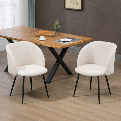 HOMCOM 2er-Set Esszimmerstühle, Polsterstühle mit Stoffbezug, Küchenstühle mit Stahlbeinen, gewölbte Rückenlehne, Cremeweiß