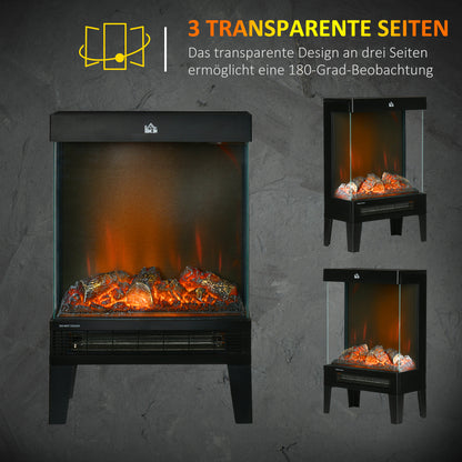 HOMCOM Elektrokamin, 2000 W, Standkamin mit Heizung LED 3D-Flammeneffekt, 4 Helligkeitsstufen, Elektrischer Kamin mit Thermostat, Überhitzungsschutz, Schwarz