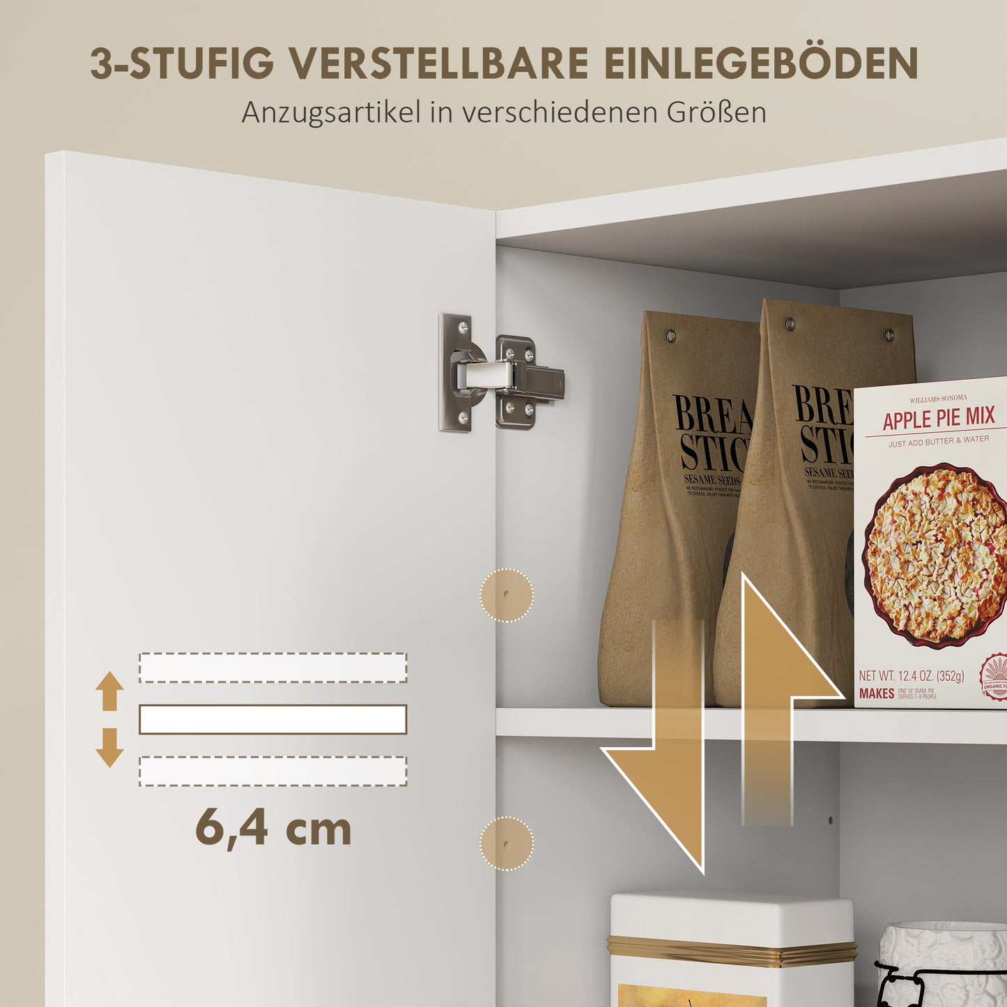HOMCOM Küchenschrank mit offenen Regalen, Fächern, Weinregal, Vorratsschrank mit 5 Schranktüren, MDF, Weiß