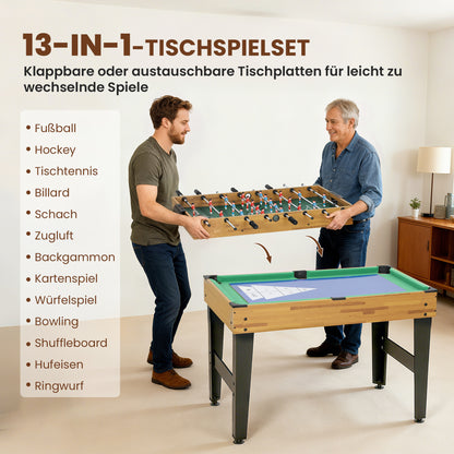 SPORTNOW 13-in-1 Spieletisch, Tischfußball, Schach, Billard, Tischtennis und mehr, MDF, Kunststoff, Walnuss