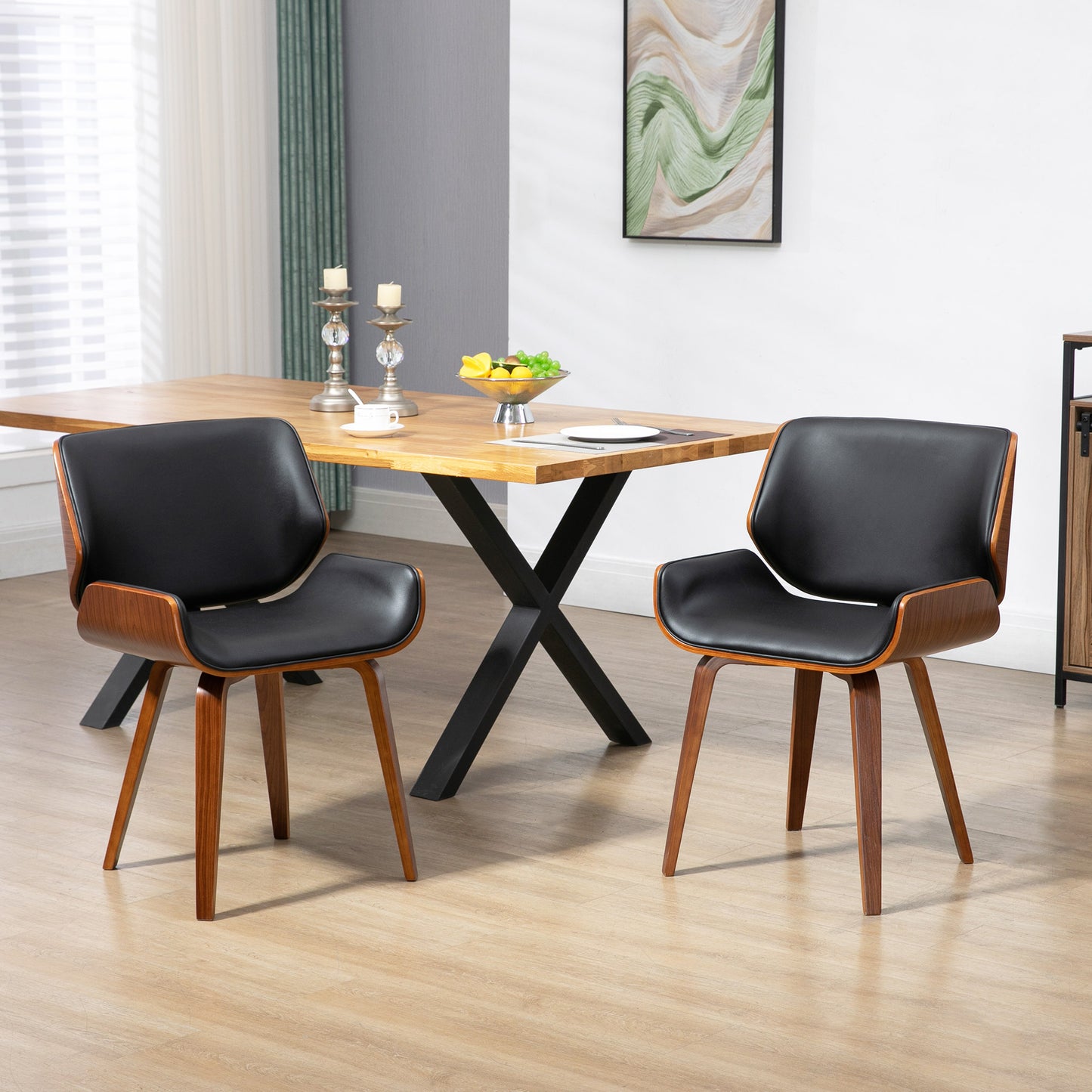 HOMCOM 2er-Set Vintage-Esszimmerstühle, Holz, Stoffbezug, Schaumstoff, Schwarz