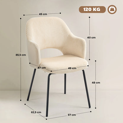 HOMCOM Esszimmerstuhl, Cordbezug, Schalenform, Metallbeine, Fußpolster, Beige
