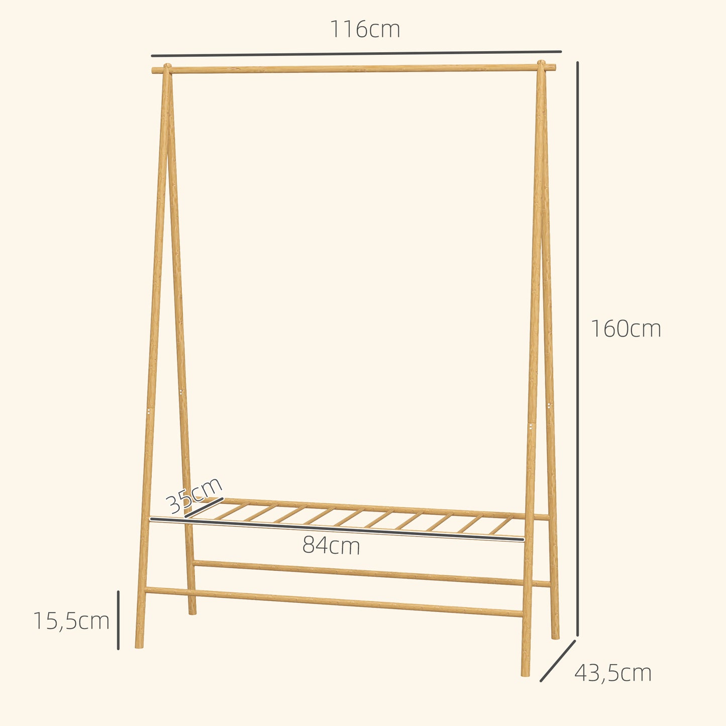 HOMCOM Bambus-Kleiderständer mit Schuhregal und Haken, freistehend, für Eingangsbereich, Schlafzimmer, Naturholz
