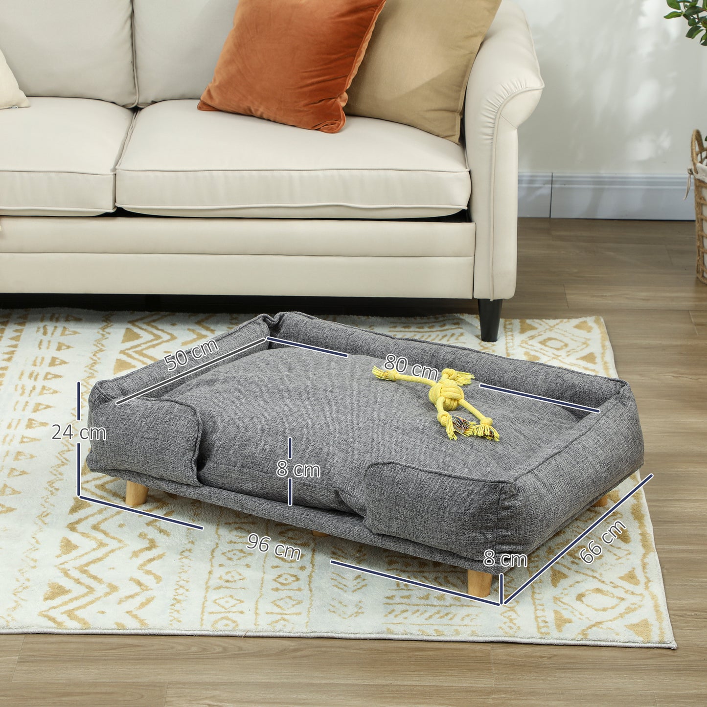 PawHut Hundesofa, Haustiersofa, Haustierbett, abnehmbares u. waschbares Polster, Natur+ Dunkelgrau