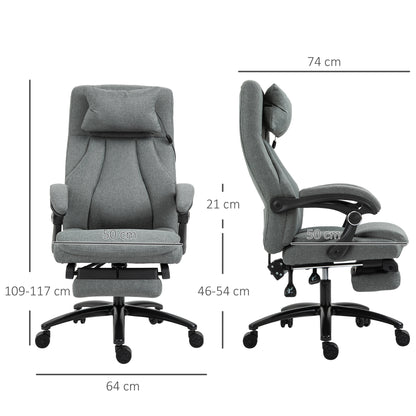 Vinsetto Bürostuhl massage, höhenverstellbarer Chefsessel, Gamingstuhl mit Fußstütze Massagefunktion, ergonomischer Drehstuhl, Massage Sessel, Leinen-Gefühl, Grau, 64 x 74 x 109-117 cm