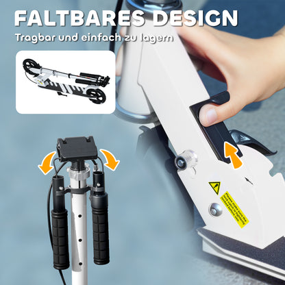 AIYAPLAY Kinderroller, Doppelte Bremsen, Metallrahmen, Fußstütze, faltbar, 3-8 Jahre, Weiß