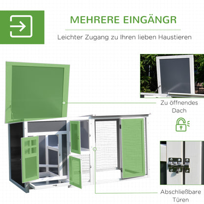 PawHut Hühnerstall Hühnerhaus Geeignet für 1-2 Hühner, mit Nistkasten Eierkiste mit 2 Fächern, Tanne, Grau+Weiß, 160 x 75 x 80 cm