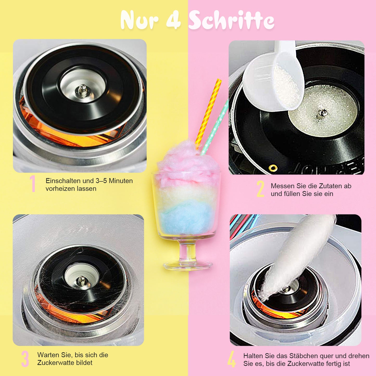 HOMCOM Zuckerwattemaschine für Zuhause Cotton Candy Machine Zuckerwatte Maschine mit Stäbchen und Messlöffel Höhe 18 cm 550W für Kinderfest, Geburtstag, Party Rot
