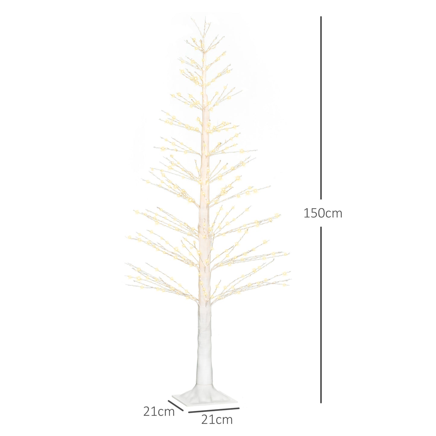 HOMCOM Kunsttanne mit LED-Beleuchtung, 180 cm hoher Weihnachtsbaum, realistische Rinde, Weiß