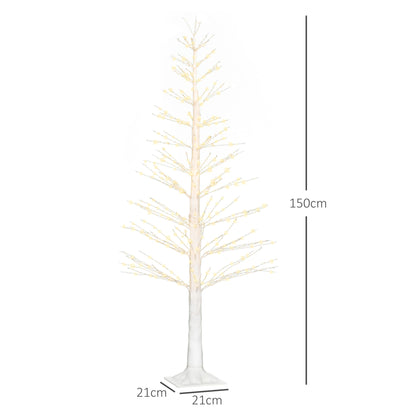 HOMCOM Kunsttanne mit LED-Beleuchtung, 180 cm hoher Weihnachtsbaum, realistische Rinde, Weiß
