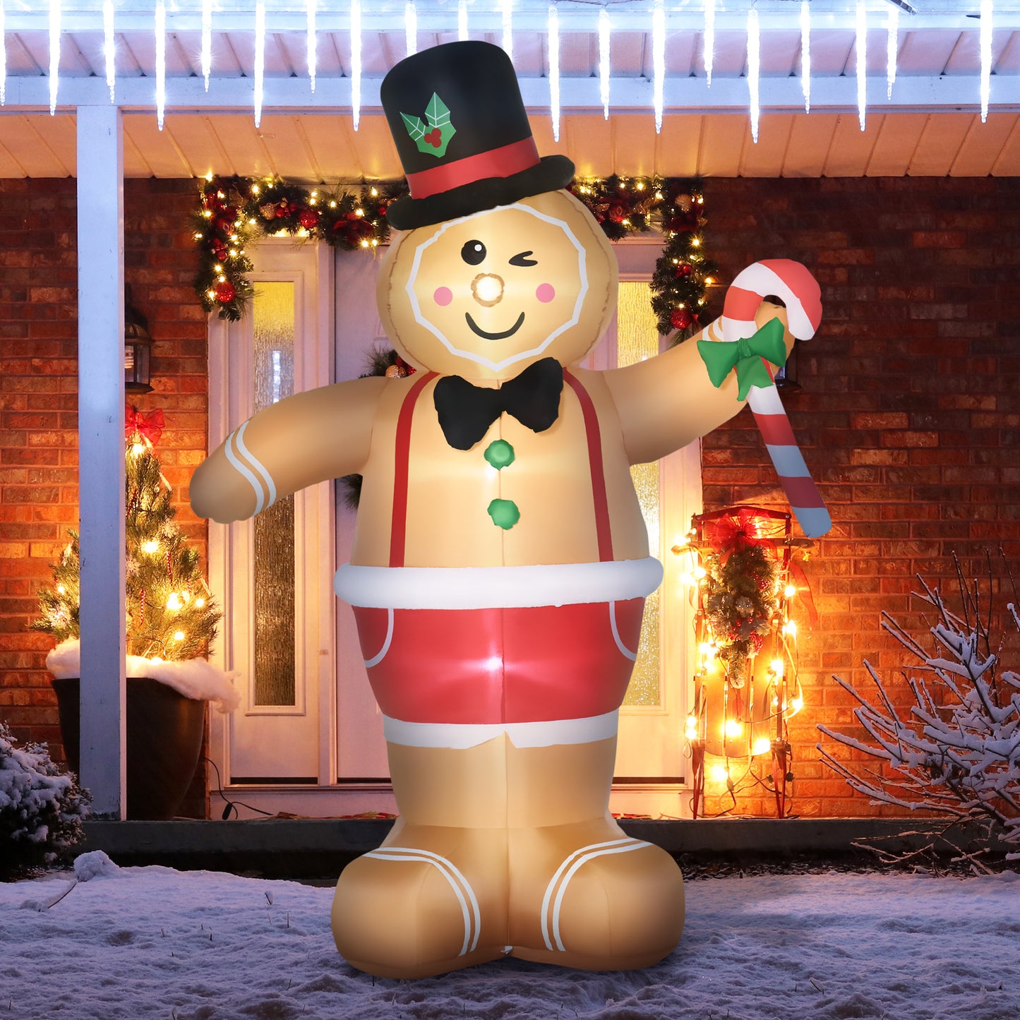Outsunny Aufblasbare Weihnachtsfiguren Aufblasbarer Lebkuchenmann, 2 m, inkl. Gebläse, Mehrfarbig