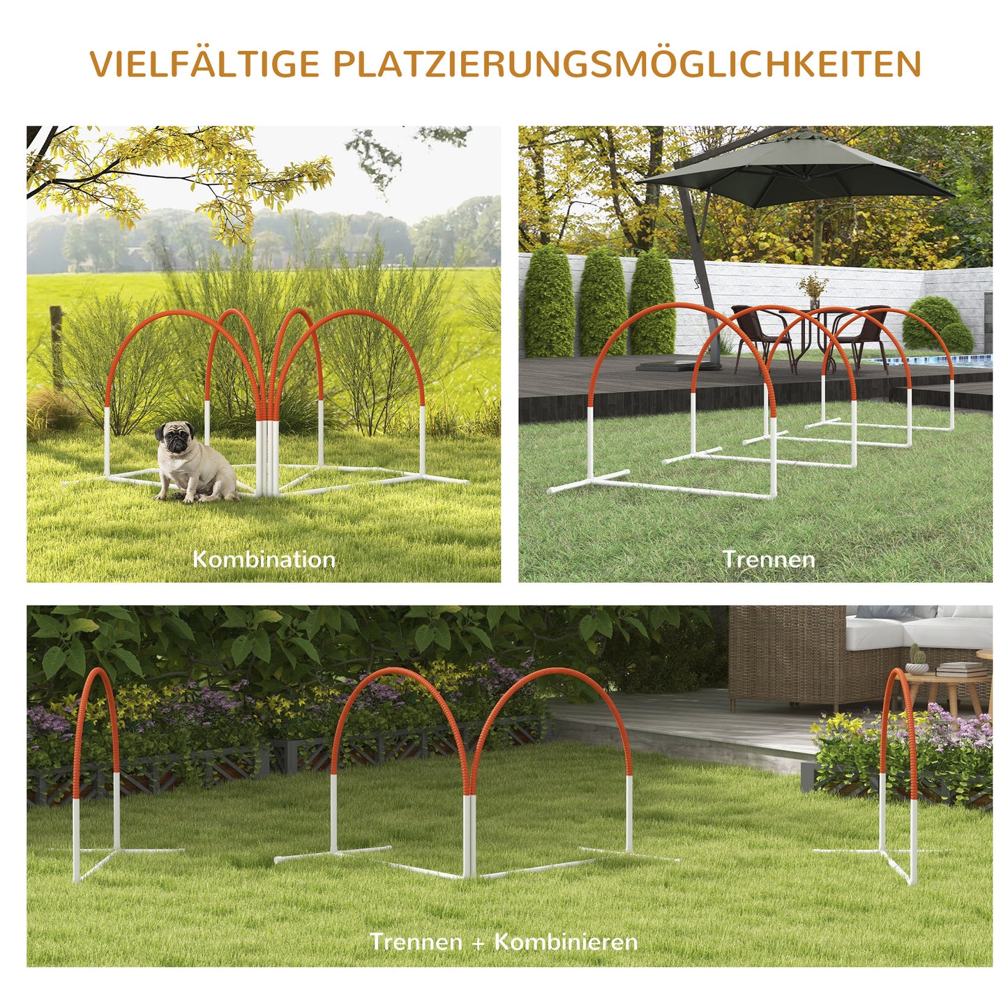 PawHut Agility-Set für Hunde, 4-teilig, inkl. Tragetasche, Kunststoff, 89x69x99 cm, Weiß+Orange