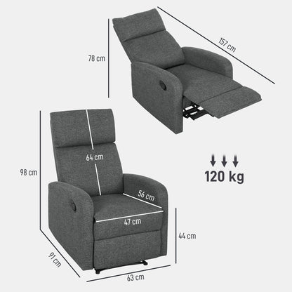 HOMCOM Relaxsessel, verstellbarer Liegesessel mit anpassbarer Beinstütze, Moderner Wohnzimmersessel mit Stoffbezug, Grau