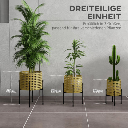 Outsunny Blumenständer, 3er-Set, rostfreies Metallgestell, In- und Outdoor, Schwarz/Gold