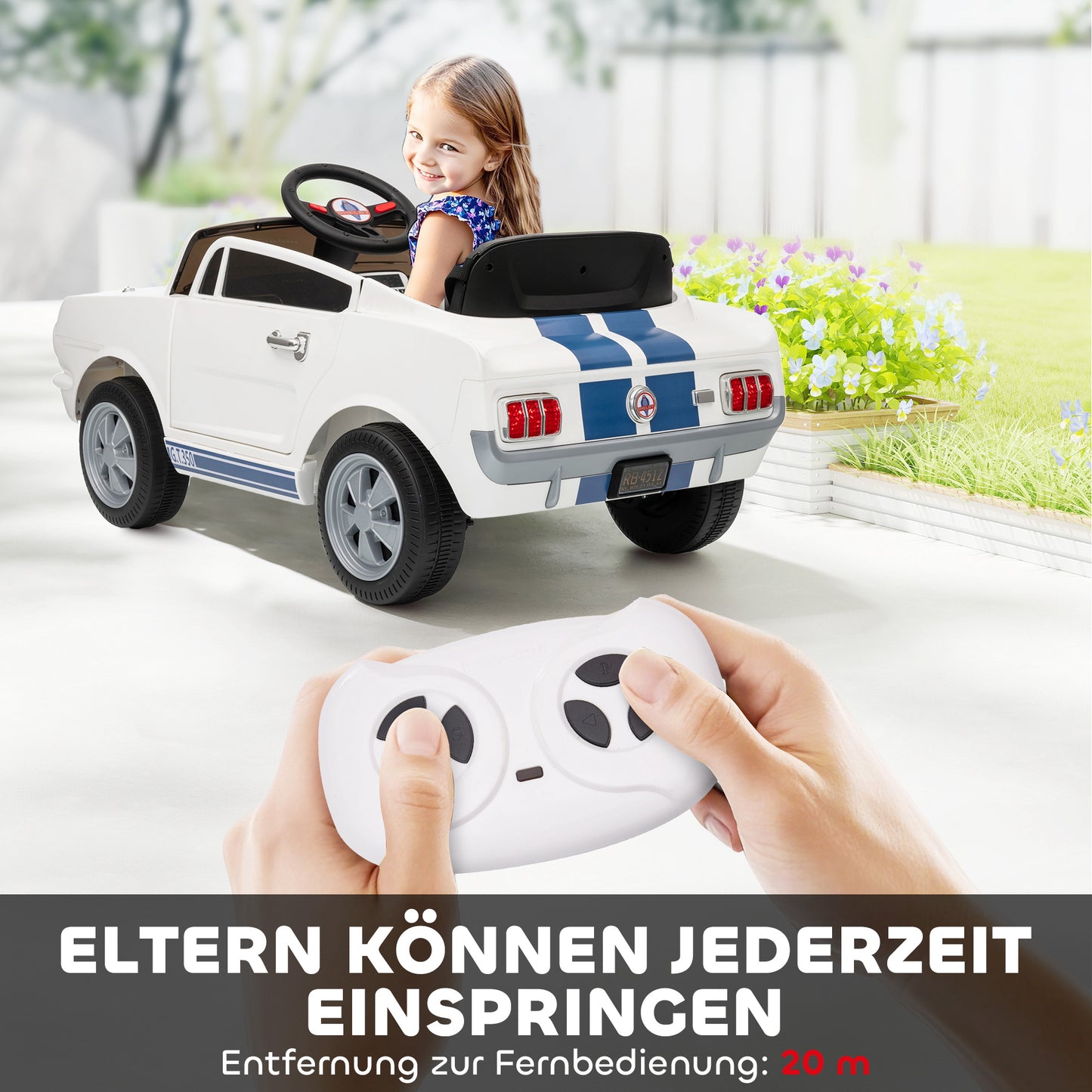 AIYAPLAY Kinder Elektroauto 12V Kinderauto mit 2,4 GHz Fernbedienung, 2 Motor Hupe, LED, Musik Weiß