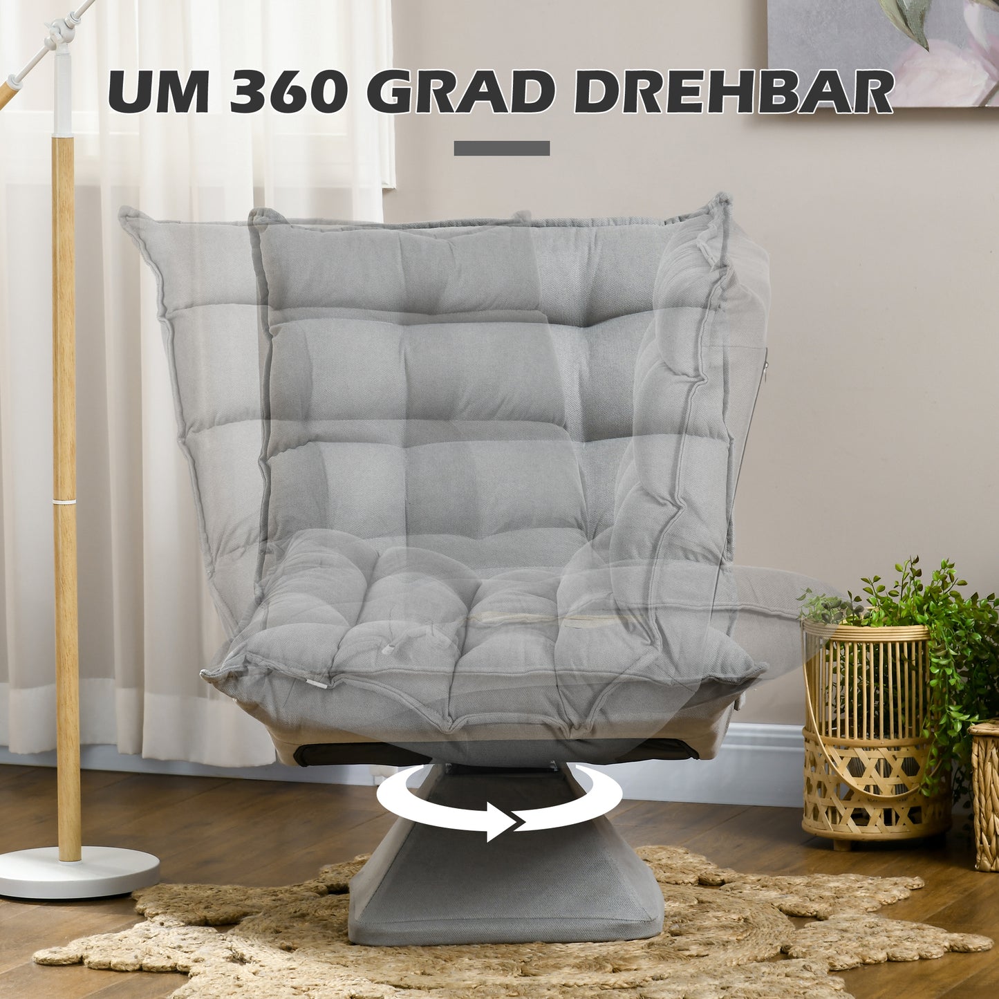 HOMCOM Relaxsessel Lesesessel, drehbar, Samtoptik, 62 cm x 70 cm x 95 cm, Hellgrau