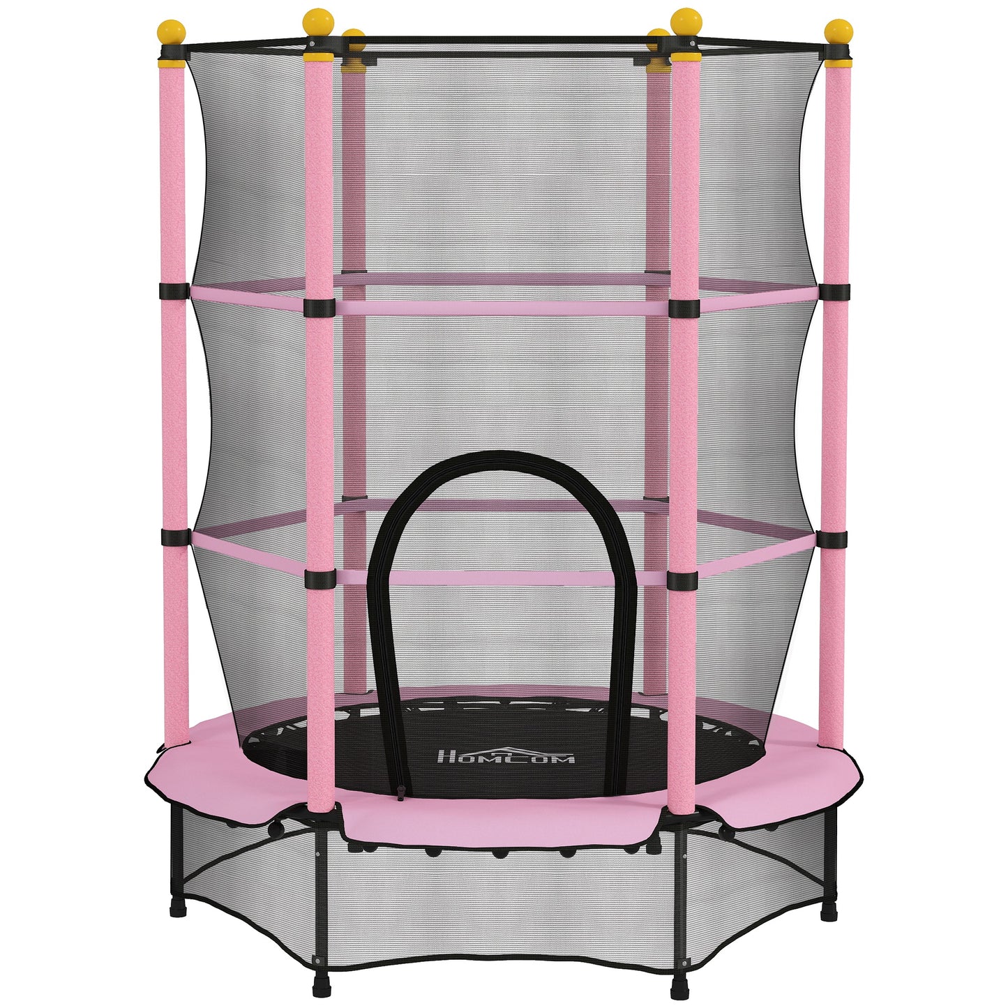 HOMCOM Trampolin für Kinder, Ø140 cm, mit Sicherheitsnetz, für innen und außen, Stahl, Kunststoff, belastbar bis 50 kg, Rosa