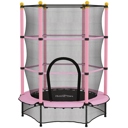 HOMCOM Trampolin für Kinder, Ø140 cm, mit Sicherheitsnetz, für innen und außen, Stahl, Kunststoff, belastbar bis 50 kg, Rosa