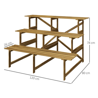 Outsunny Pflanzentreppe, Blumentreppe, Blumenregal, Pflanzregal, Blumenständer, 3 Stufen, Tannenholz, 120 x 80 x 78cm