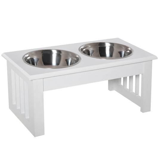 PawHut Hunde-Futterstation, rutschfest, 44 x 24 x 15cm, Weiß, 0,9L pro Napf