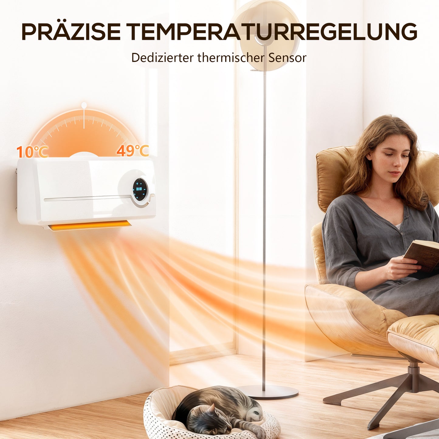 HOMCOM Heizlüfter zur Wandmontage 2000W Keramik-Wandheizung mit Ventilator, Fernbedienung, 2 Heizmodi, LED-Display