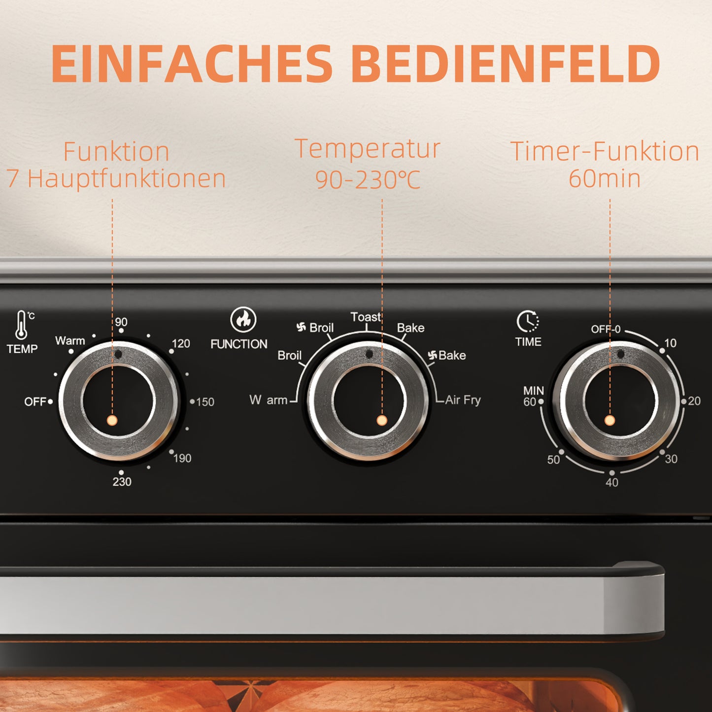 HOMCOM Minibackofen, 20L, 5 Funktionen, 360° Heißluft, Grillrost, Krümelblech, Schwarz