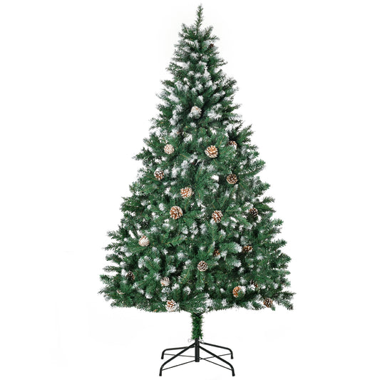 HOMCOM Künstlicher Weihnachtsbaum 180 cm Kieferbaum künstlich mit 59 Zapfen, Schnee, 1111 Spitzen für drinnen