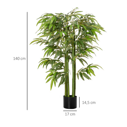HOMCOM Künstliche Pflanze, Bambus aus Kunststoff im Topf, 780 Blätter, realistischer Look, kaum Pflegeaufwand, 140 cm, Grün
