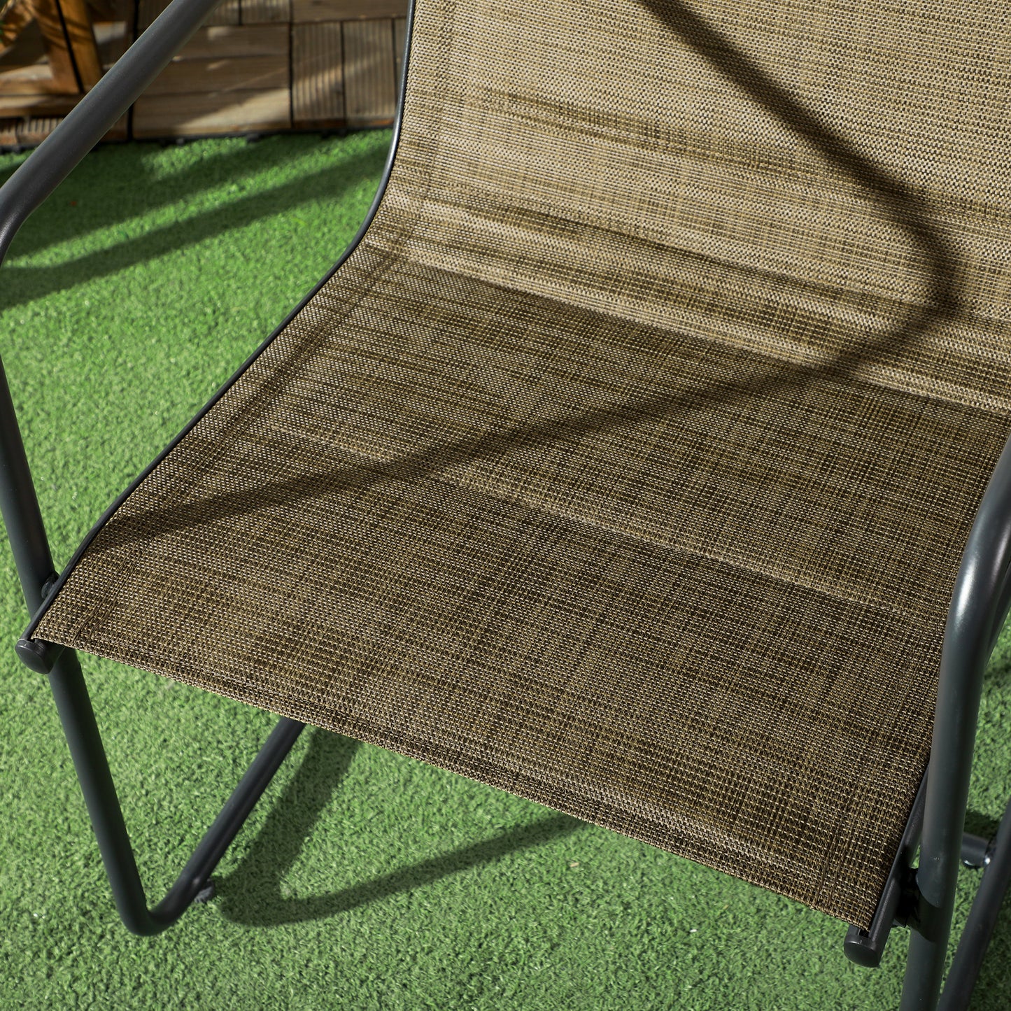 Outsunny Gartenstuhl, 2er-Set, atmungsaktiver Bezug, robuster Metallrahmen, 54x66,5x88cm, Schwarz/Braun