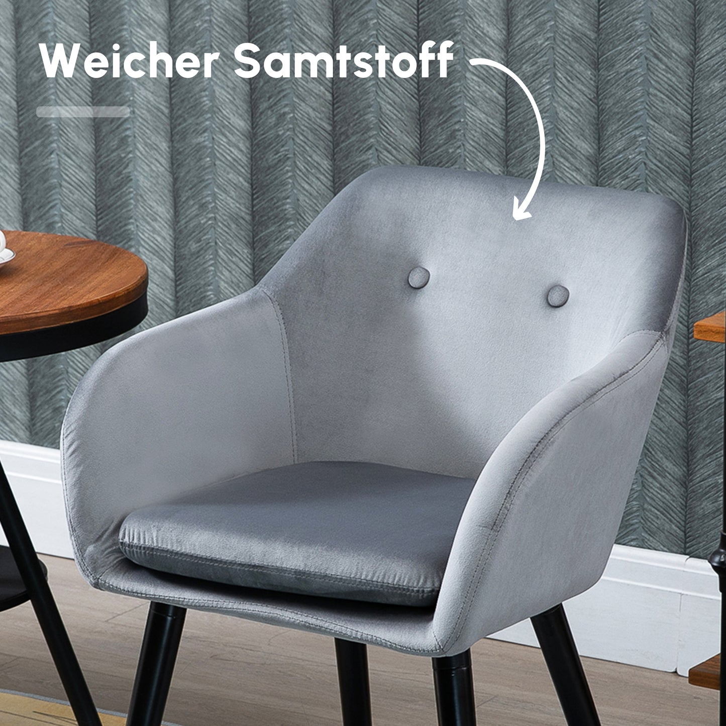 HOMCOM Esszimmerstühle in ansprechendem Design, Metallstruktur, Holzbeine, Grau, 120 kg belastbar