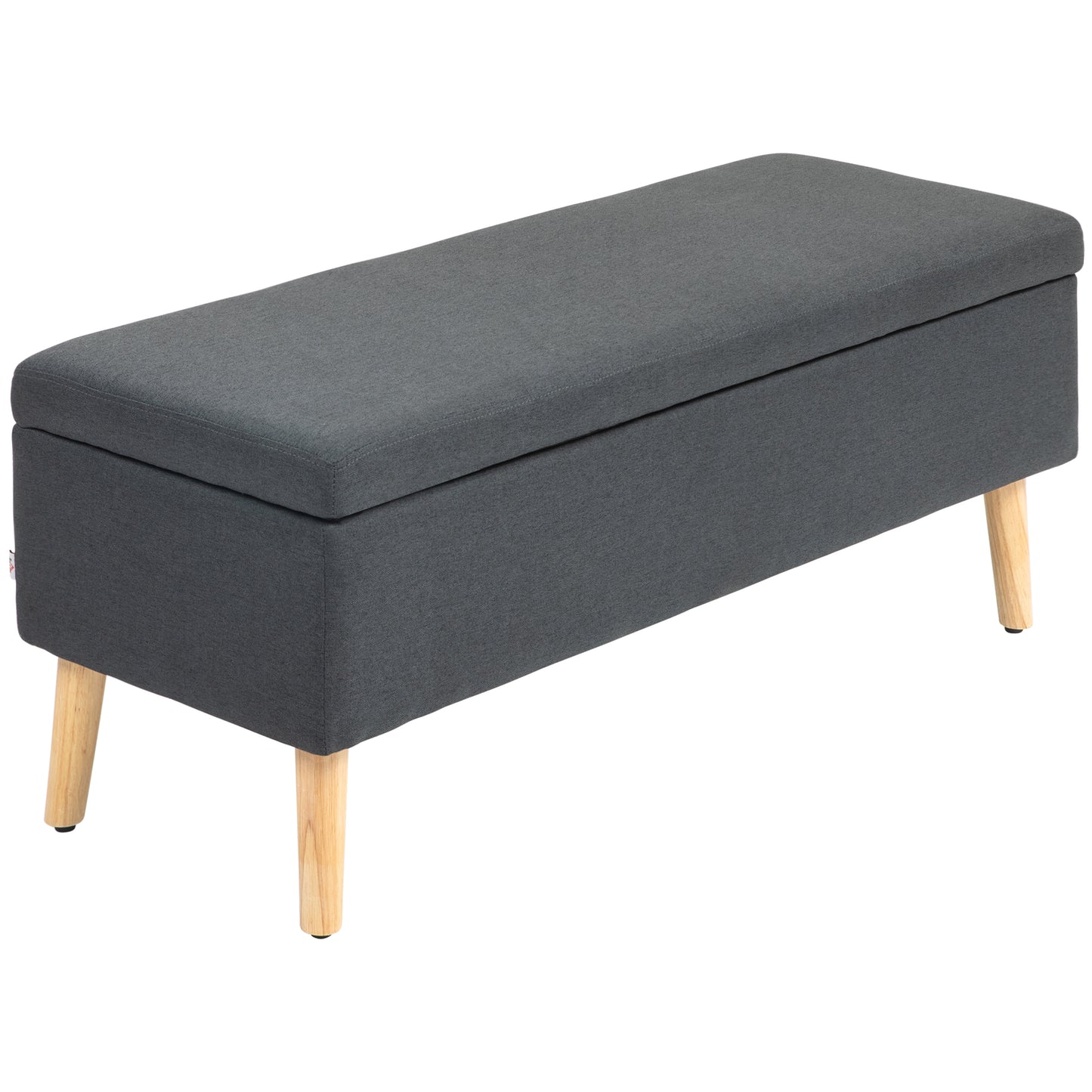 HOMCOM Polsterbank mit Stauraum, Bettbank in Leinenoptik, Kautschukholz, 110 x 39 x 45 cm, Dunkelgrau