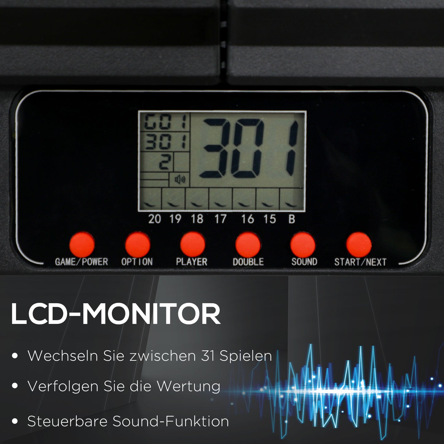 SPORTNOW Dartscheibe, elektronisch, 31 Spiele und 285 Programme, für 8 Spieler, 2 Türen, 6 Pfeile, Sound, schwarz, 83 x 45 x 4 cm
