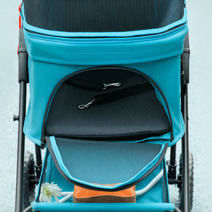 PawHut 3-in-1-Haustierkinderwagen، zusammenklappbarer Hundewagen mit 4 Rädern وabnehmbarer Trage for Hunde وKatzen Türkis