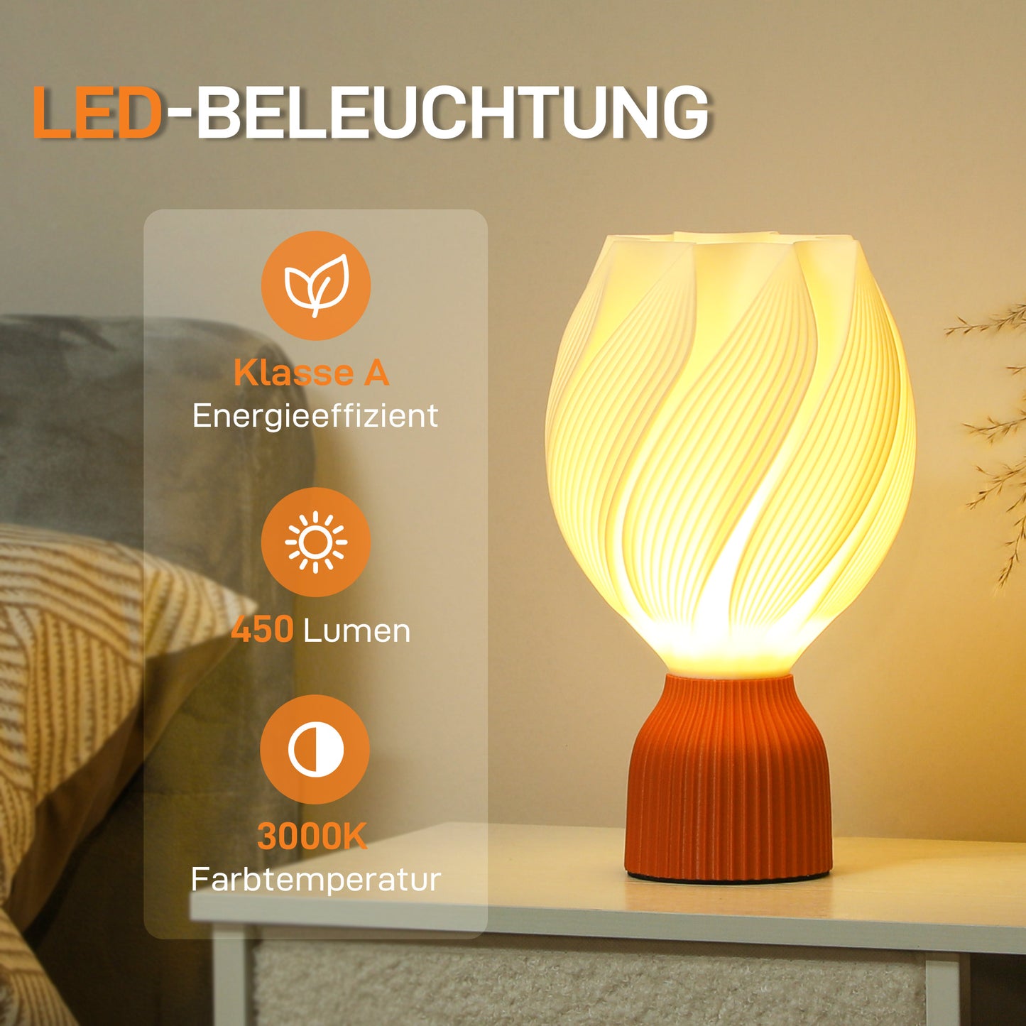 HOMCOM 3D-gedruckte Lampe mit Blütenblattformen, Kunststoff, energieeffizient, Weiß