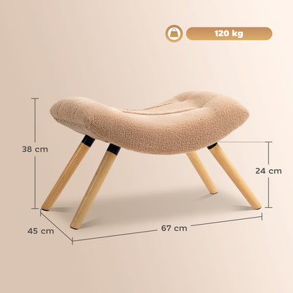 HOMCOM Moderner Fußhocker mit Fleece-Bezug und Holzbeinen, gepolstert, für Wohnzimmer, Schlafzimmer, Flur, Braun