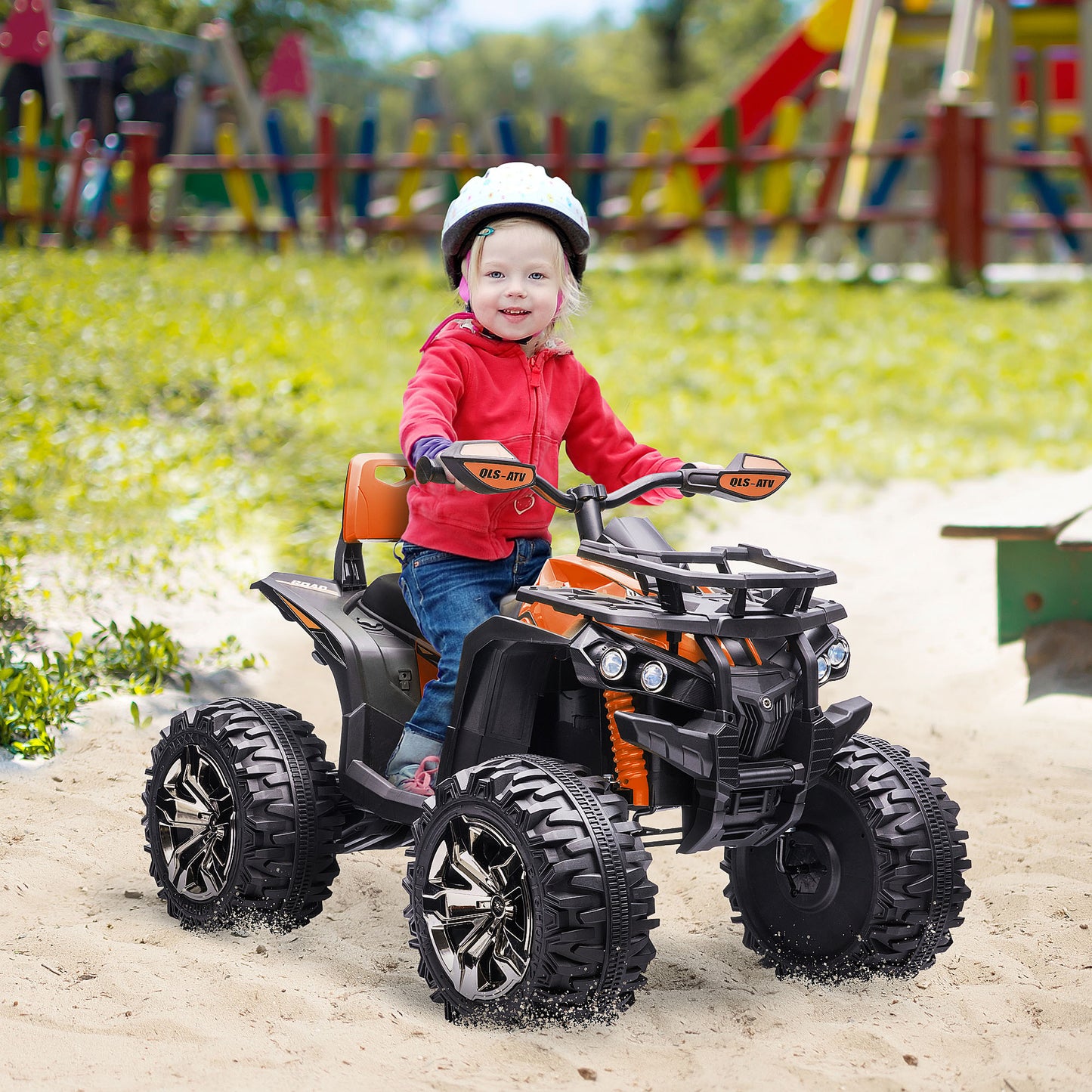 HOMCOM 12V Kinderfahrzeug mit Vorwärts-, Rückwärtsfunktion, MP3-Musikplayer, Scheinwerfer, 3-8 km/h, 3-5 Jahre, Orange