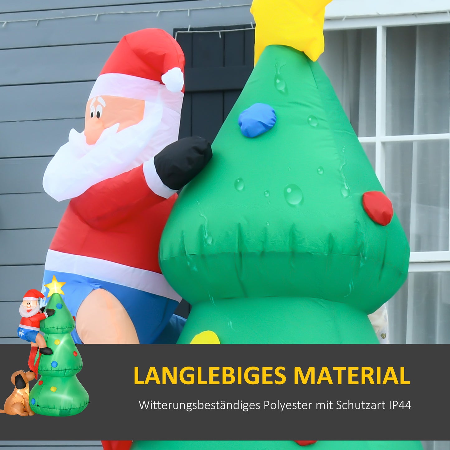 HOMCOM Aufblasbarer Weihnachtsbaum, Weihnachtsdekoration, 1,8 m, inkl. Gebläse, 123 cm x 85 cm x 180 cm, Grün + Rot