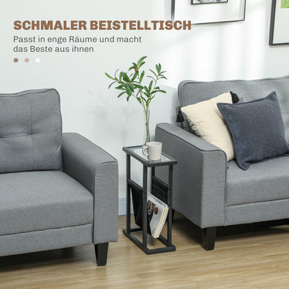 HOMCOM Beistelltisch aus Metall mit Stofftasche und Glasplatte, schmaler Tisch für Wohnzimmer, Schlafzimmer, Schwarz