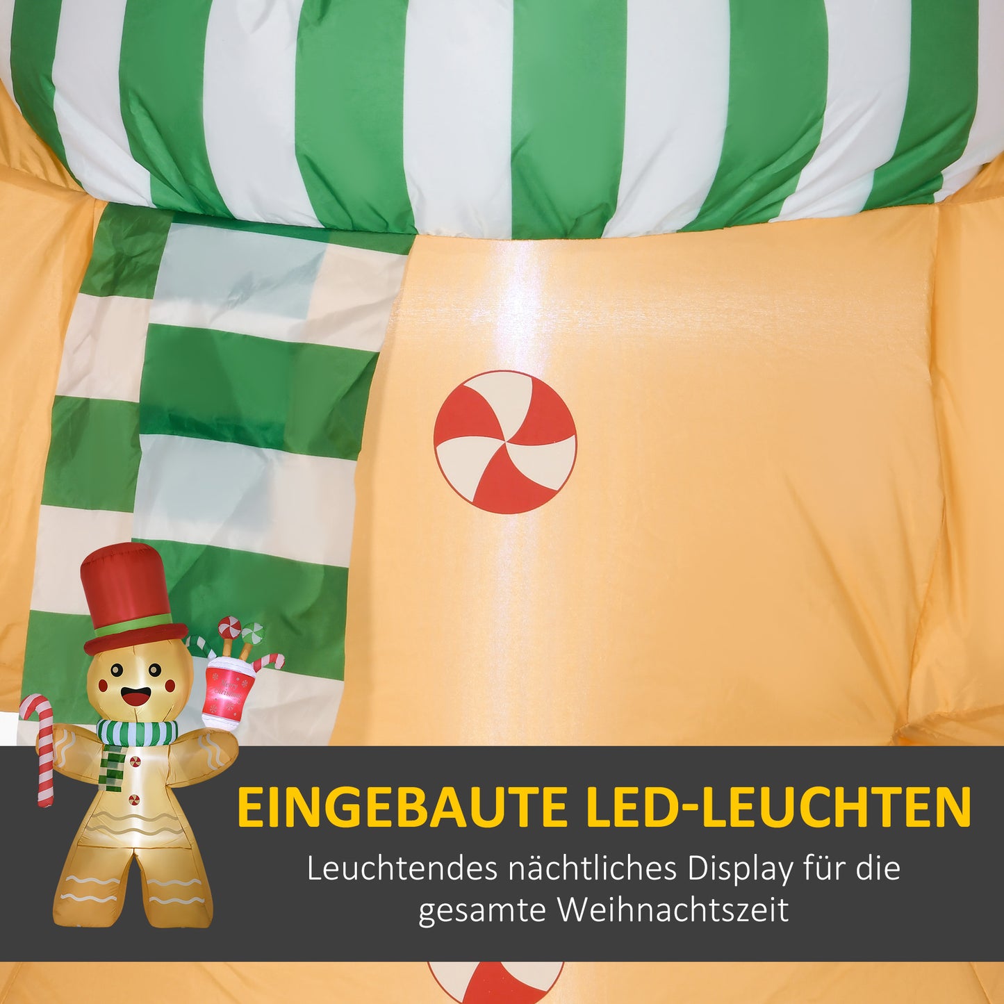 HOMCOM Aufblasbarer Lebkuchenmann, 2,35 m, mit LED-Lichtern, wetterfest, inkl. Gebläse, Mehrfarbig, Weihnachtsdeko