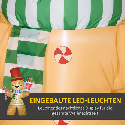 HOMCOM Aufblasbarer Lebkuchenmann, 2,35 m, mit LED-Lichtern, wetterfest, inkl. Gebläse, Mehrfarbig, Weihnachtsdeko