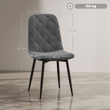 HOMCOM Esszimmerstühle, 4er-Set Küchenstühle mit Rückenlehne, Samtoptik, Polsterstühle mit Metallbeinen, für Esstisch, Grau
