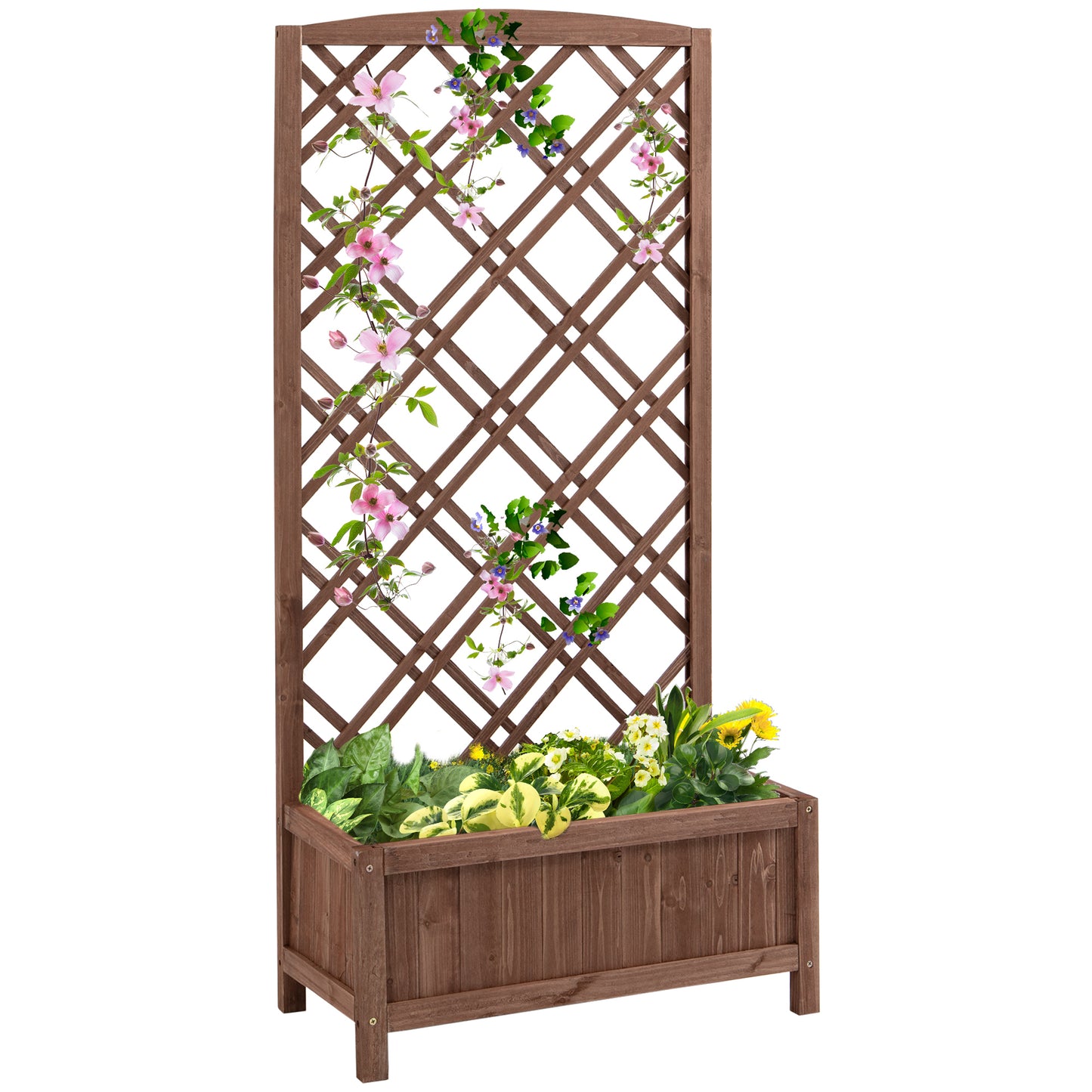Outsunny Hochbeet Blumenständer Garten Pflanzkasten mit Rankgitter Holz Rankkasten Gelb 60 x 30 x 122,5 cm